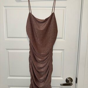 Elegant Pink Glitter Ruched Cocktail Dress